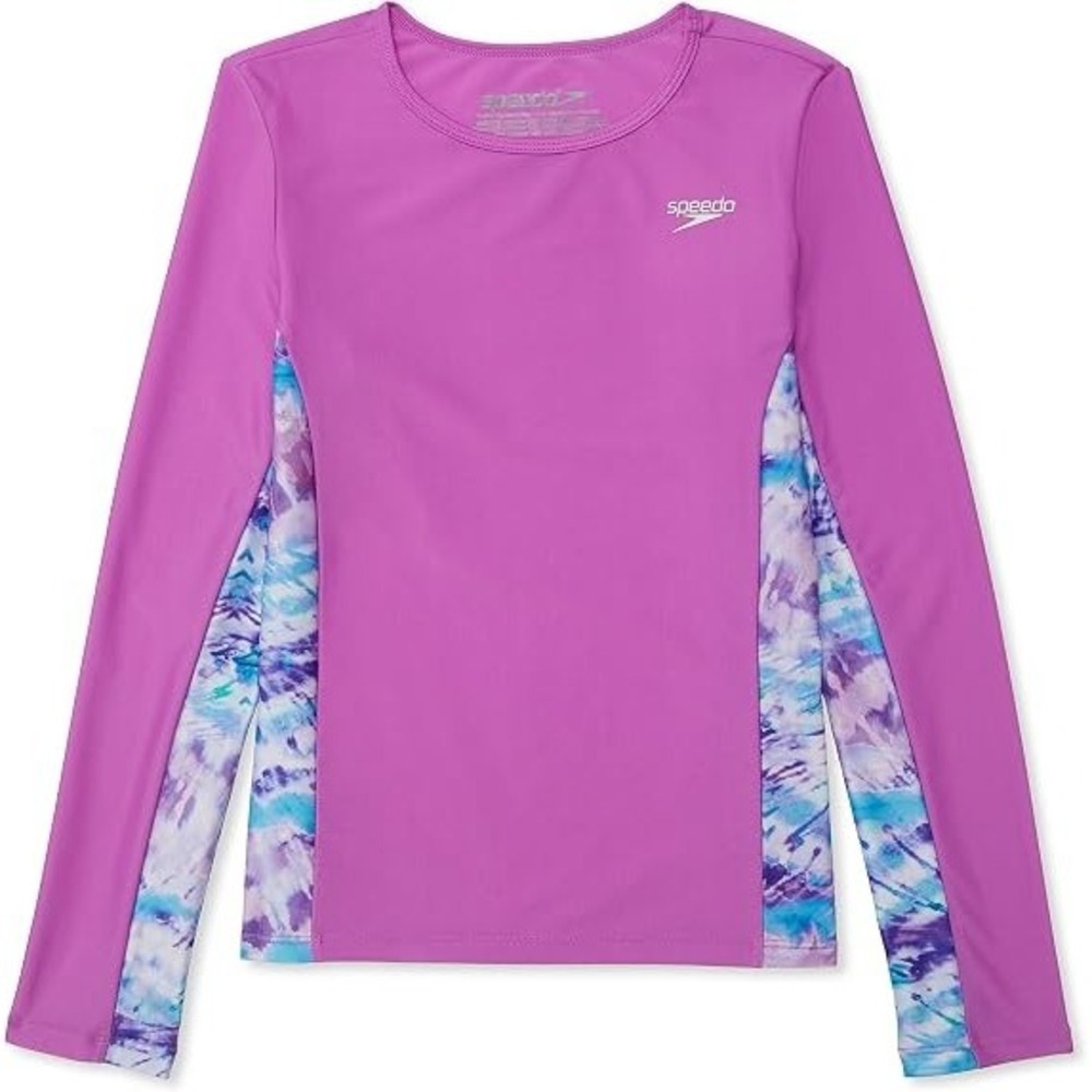 Speedo Girls' Swim Shirt Long Sleeve Rashguard - UPF 50+, Purple Combo, Medium